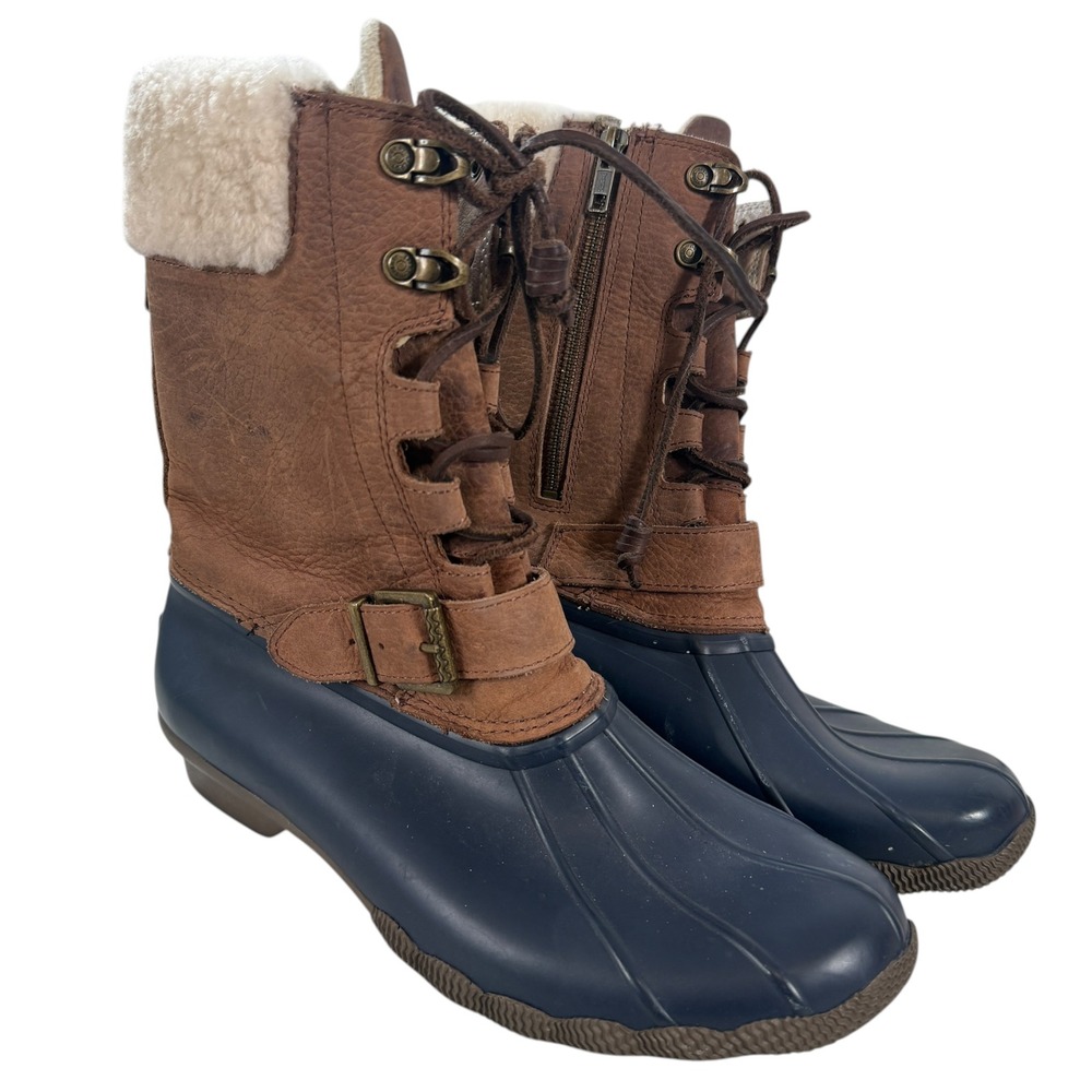 Sperry‎ Saltwater Misty Thinsulate Duck Boot 9 M Brown Navy Leather Shearling